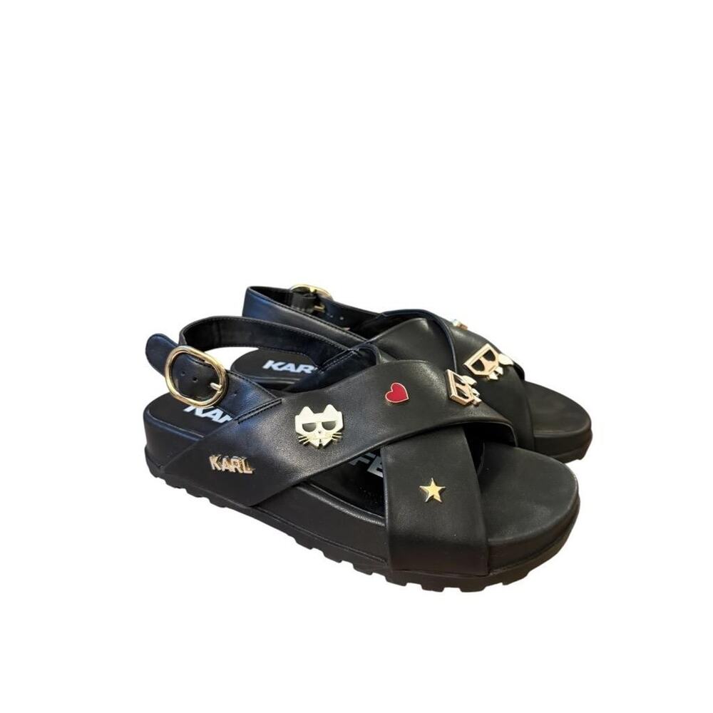 Karl Lagerfled Bexli Black Charm Sandals Women size 7.5